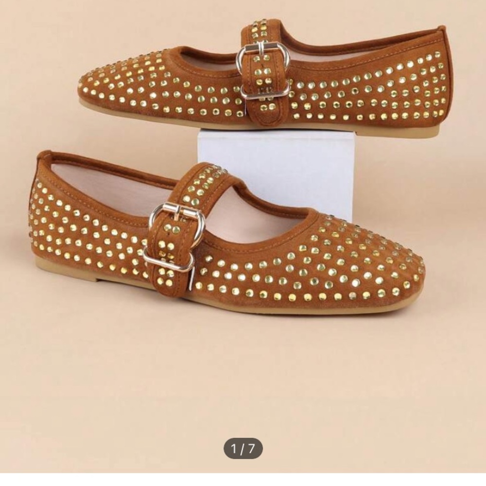 Tan and gold studded flats 9